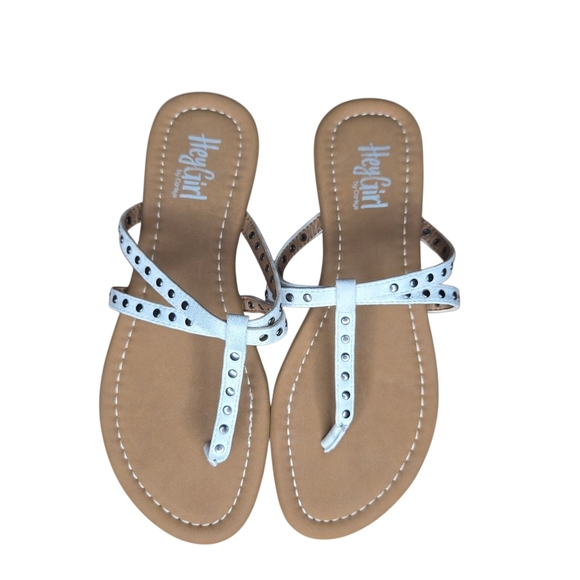 Corkys Hey Girl White Studded Swimsuit Beach Cushioned Flip Flops Sandals 9 - Picture 1 of 9
